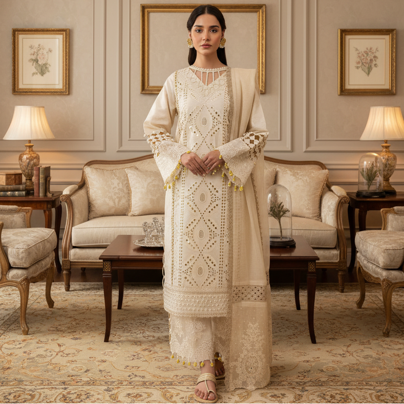 Women's embroidered unstitched dress 3pcs