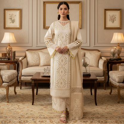 Women's embroidered unstitched dress 3pcs