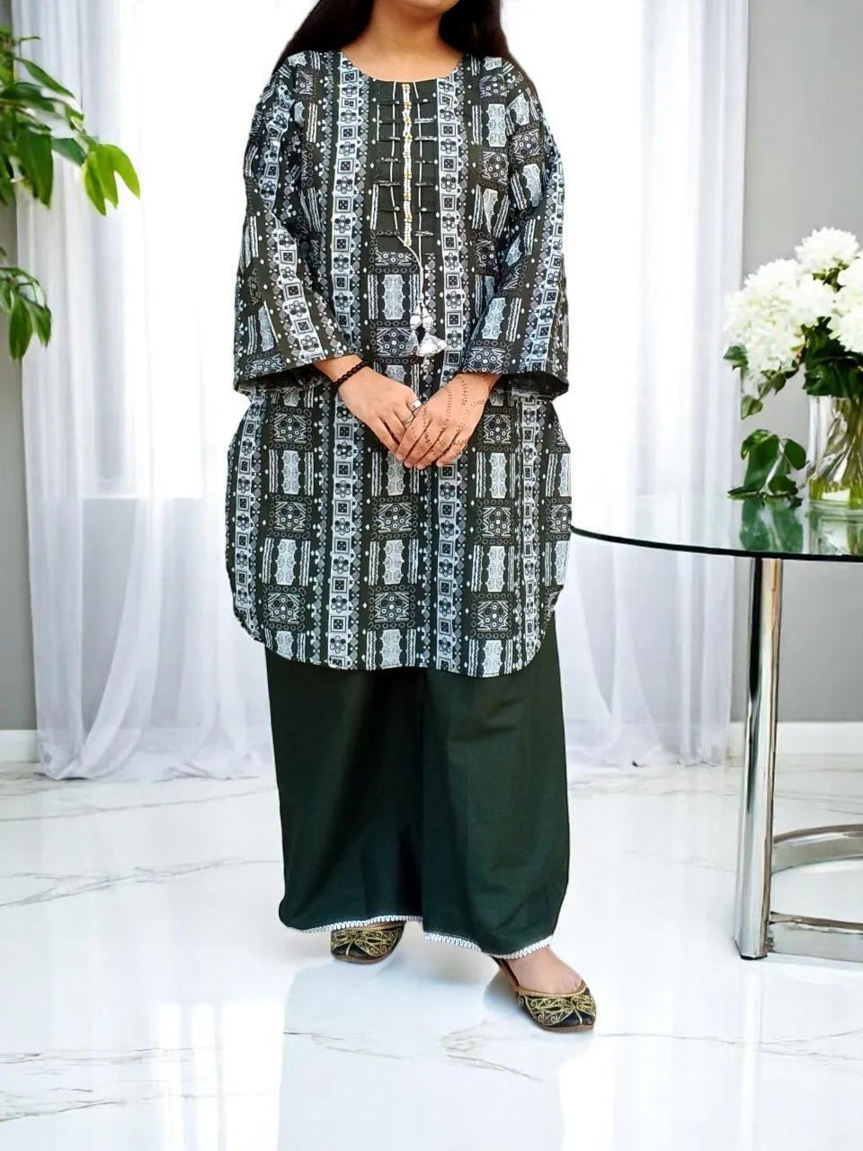 Cotton Lawn Kurta with wide western pants