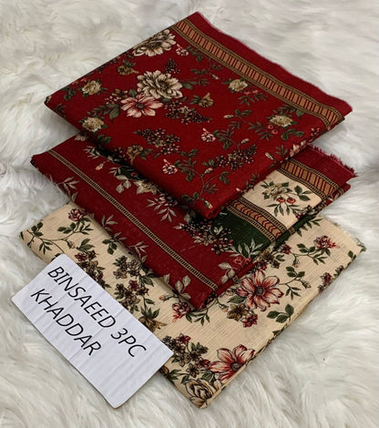 Ladies winter collection printed Karandi (Dupatta, shirt, trouser, 3Pcs)