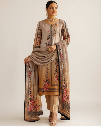 Mausummery,digital lawn shirt, plain dyed trouser,lawn dupatta
