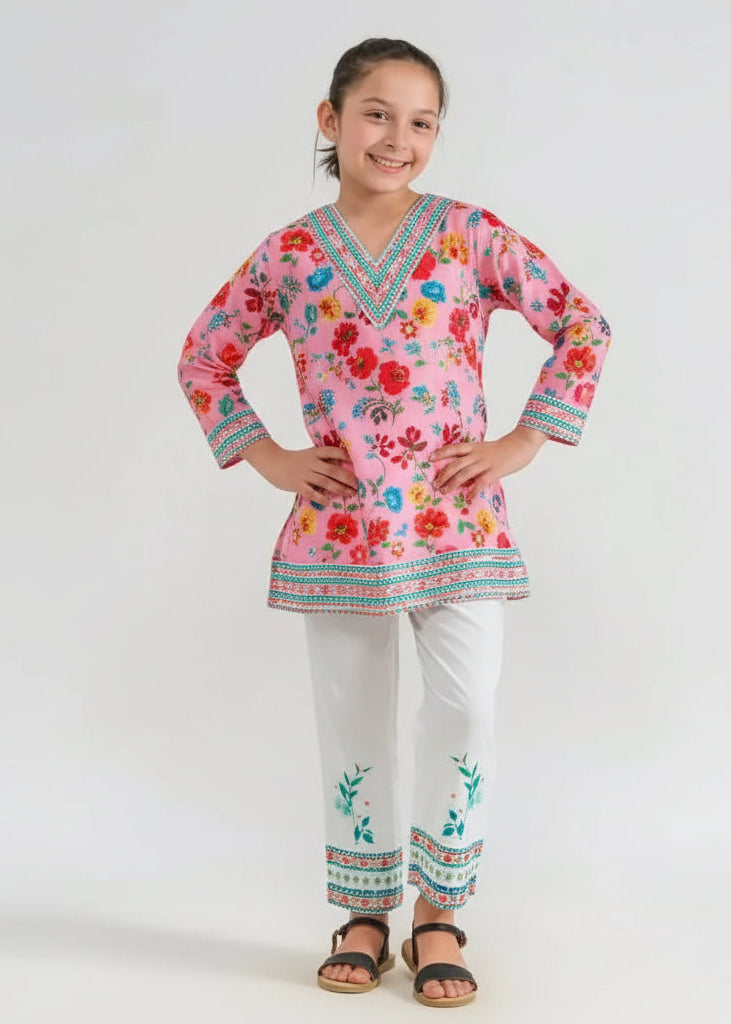 Pink kurta shalwar suit for girls 5-12 years