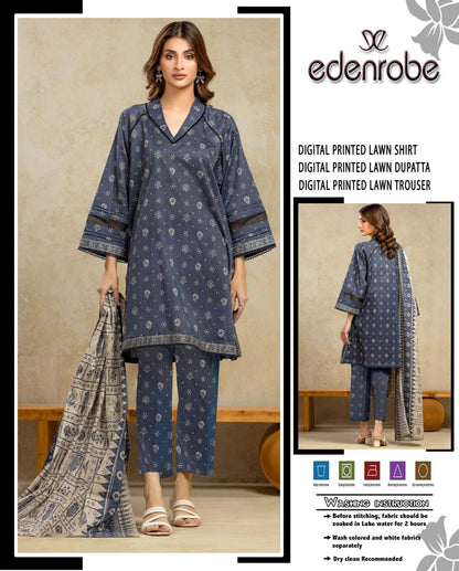 edenrobe,Digital Printed Lawn Shirt & Trouser With, Printed Lawn Dupatta