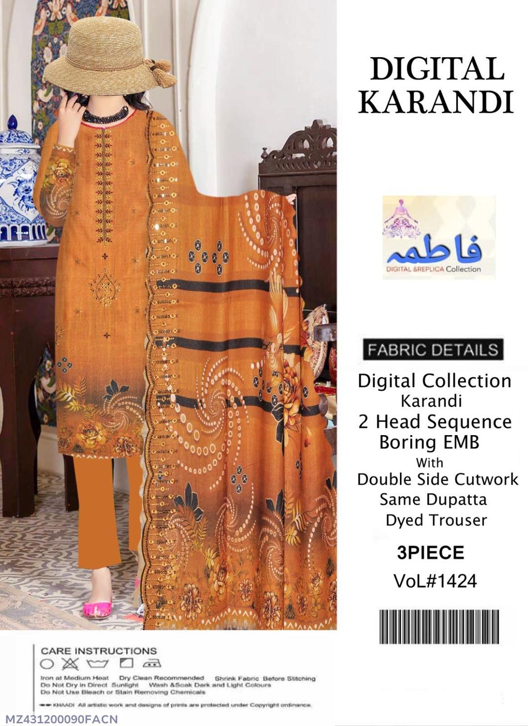 Women unstitched printed embroidered dress