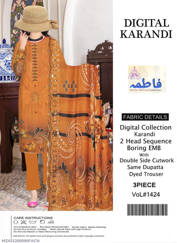 Women unstitched printed embroidered dress