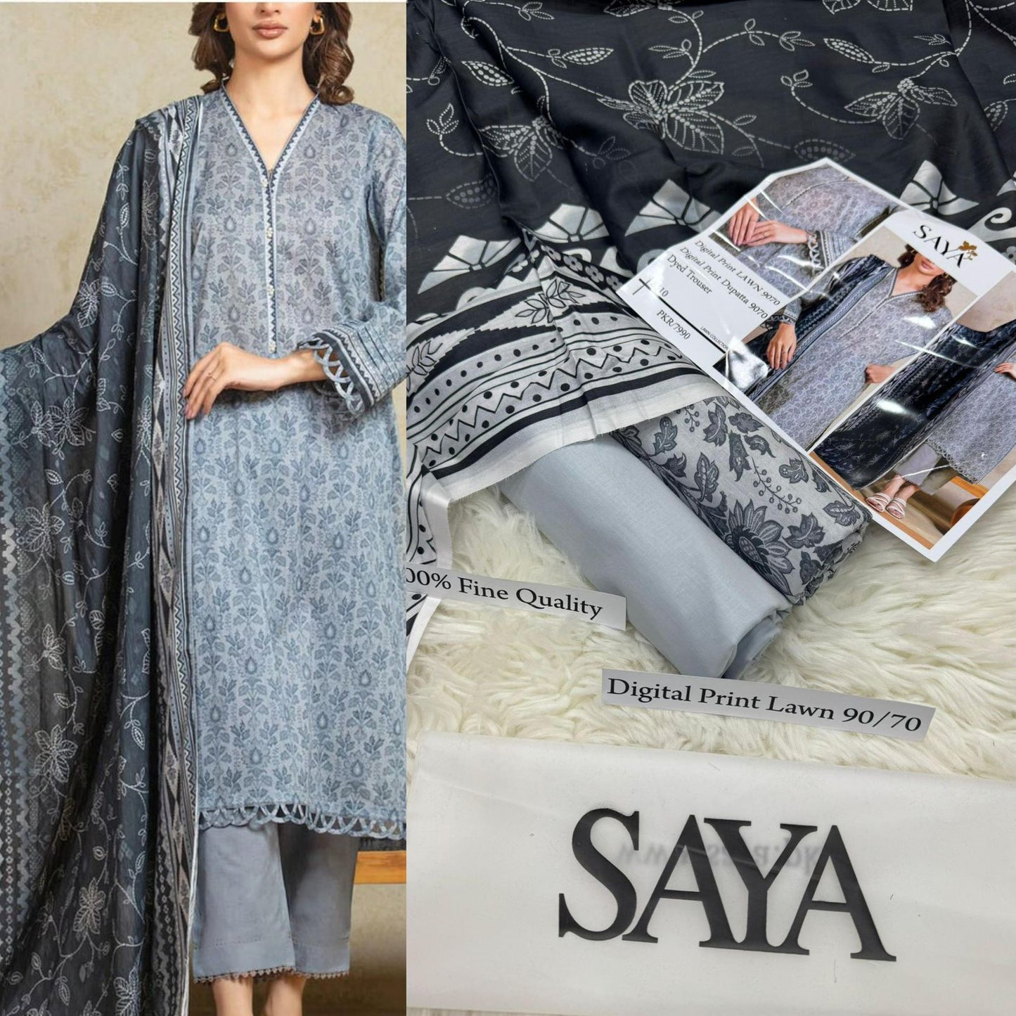 Saya, Premium Lawn, 3Pc. 12 colours
