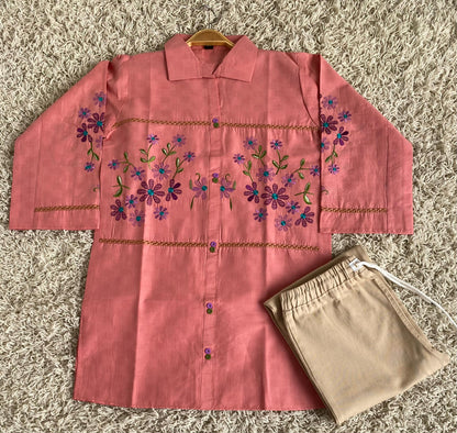 Summer Cotton Embroided Top with baggy jeans.