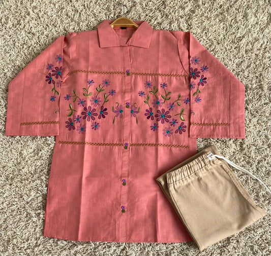 Summer Cotton Embroided Top with baggy jeans.