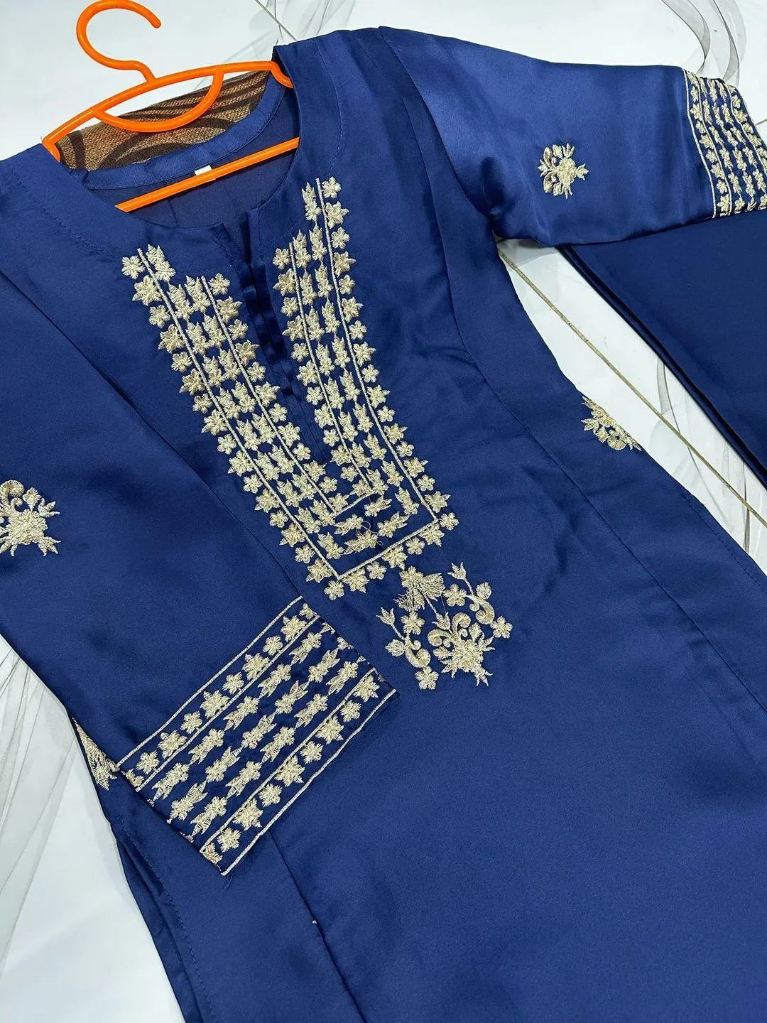 Blue shamoz embroidered kurta shalwar 6-12 years