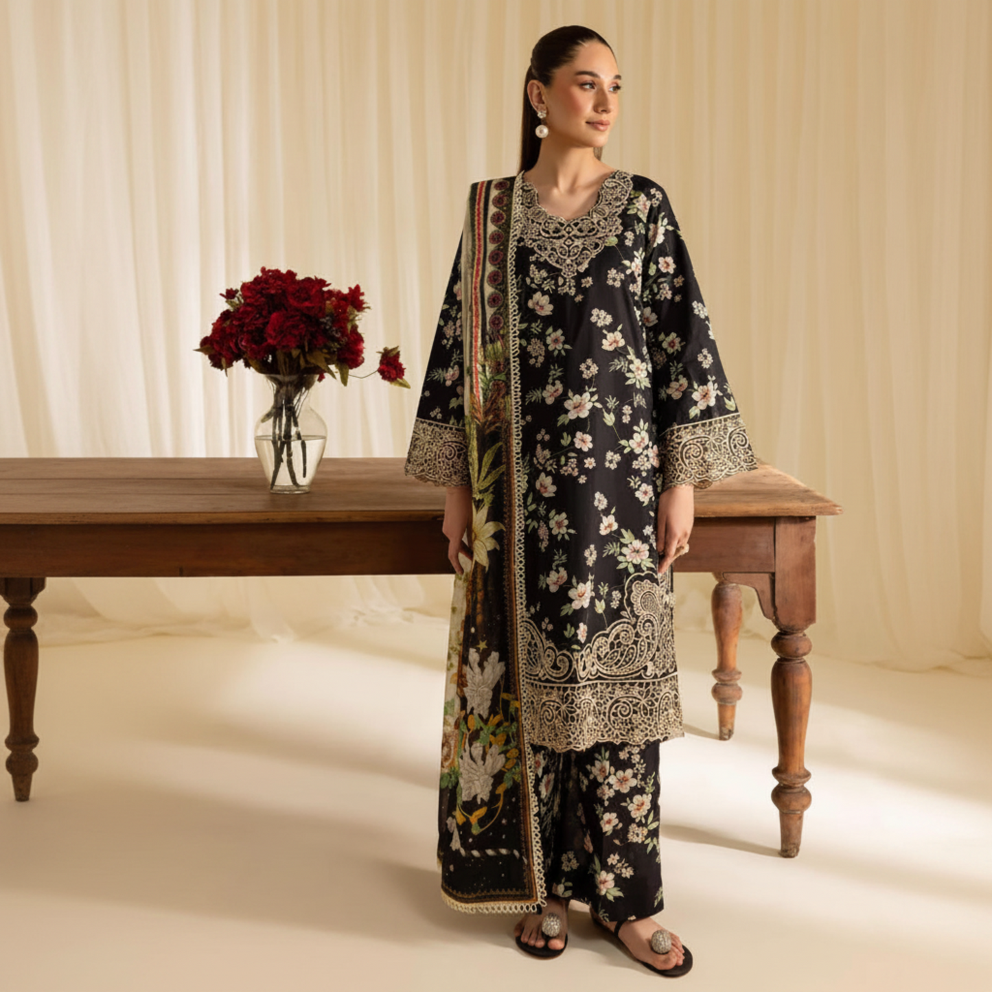 LAWN, 3Pc, Front  Embroidered Printed.