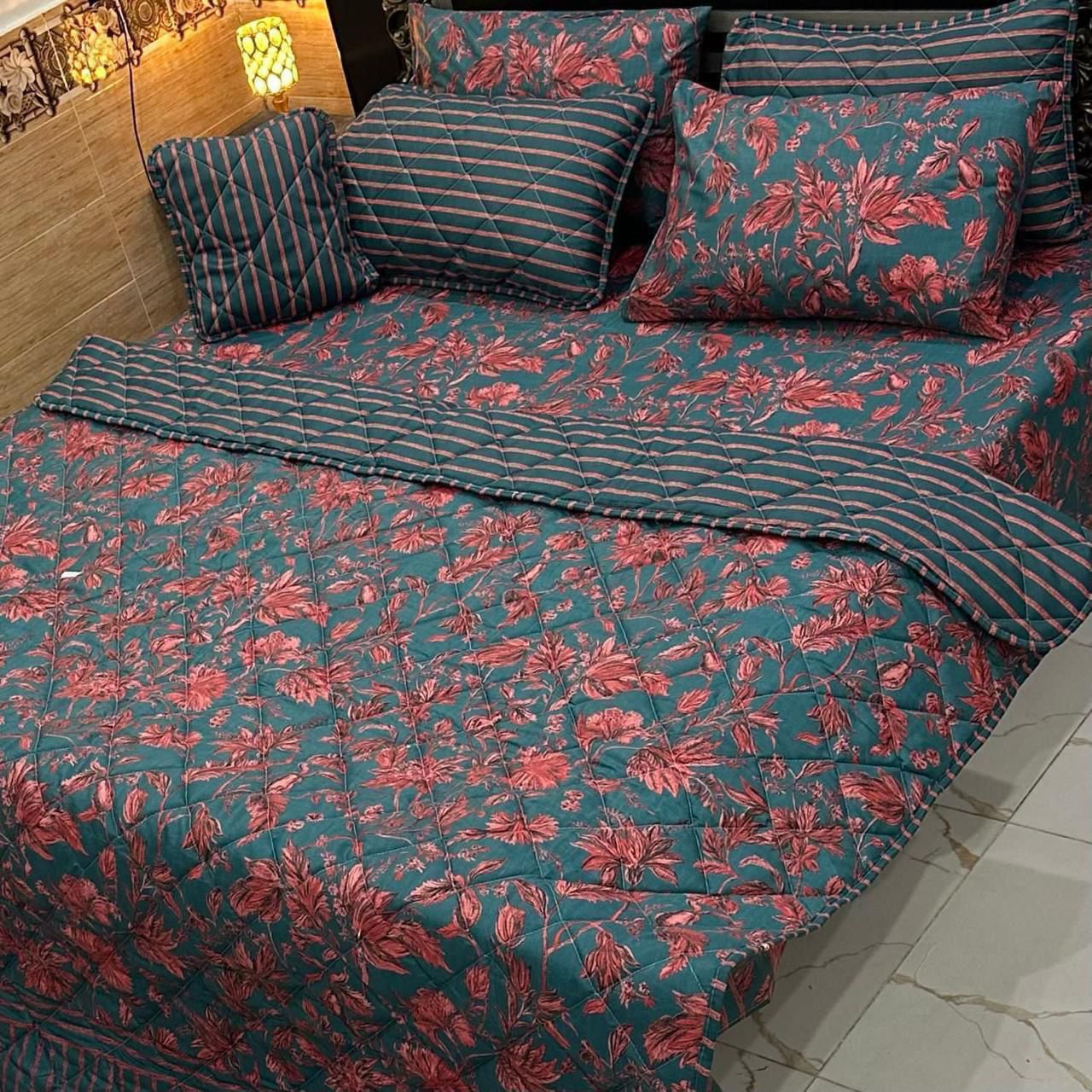 7Pcs Printed Comforter Set, Cotton Mix, 100% Fine Stuff, 22 colors
