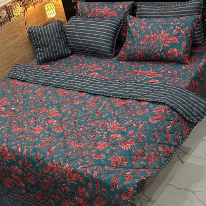 7Pcs Printed Comforter Set, Cotton Mix, 100% Fine Stuff, 22 colors