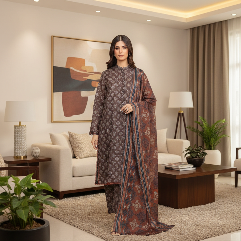 edenrobe,Digital Printed Lawn Shirt & Trouser With, Printed Lawn Dupatta