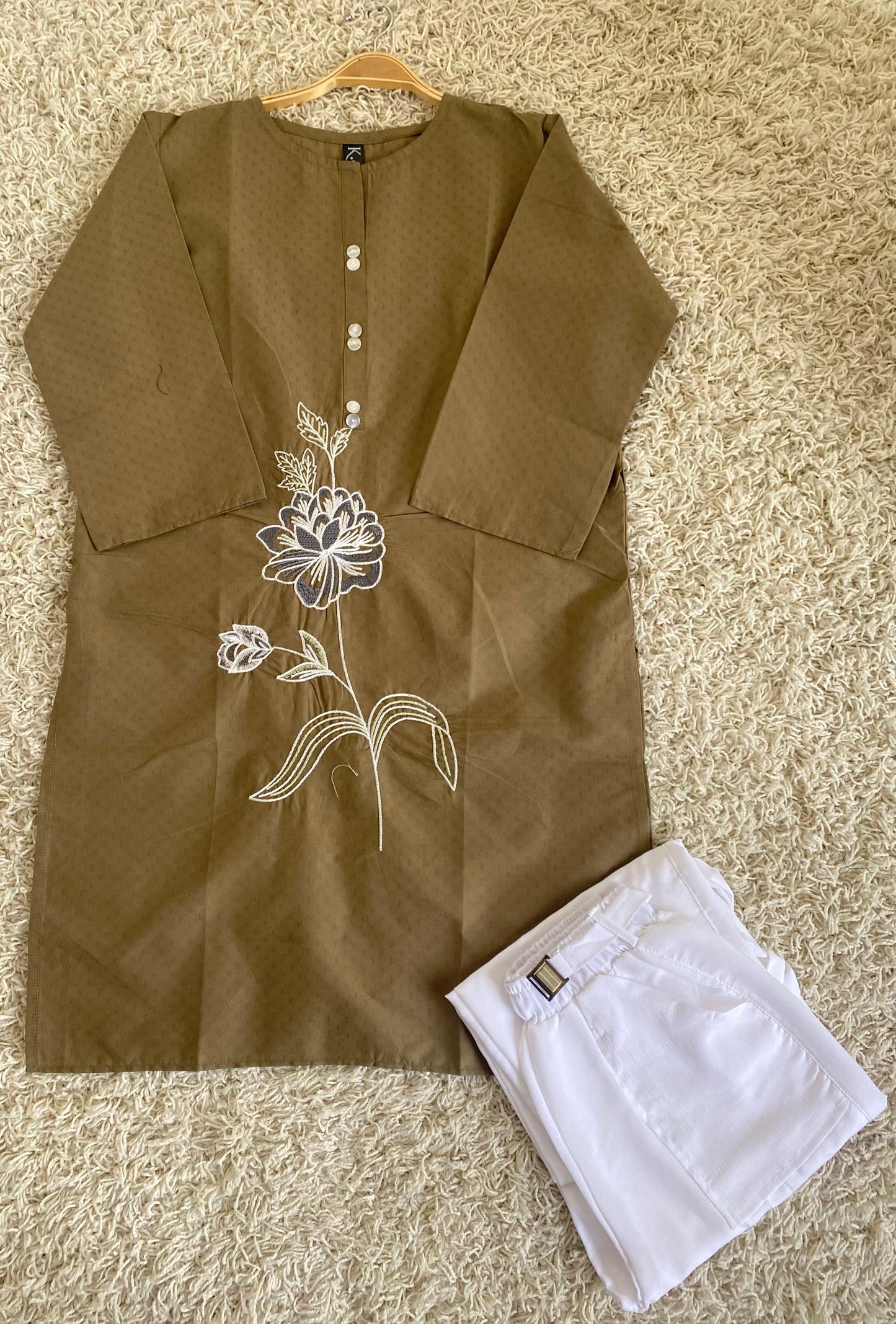 Cotton 2 piece Embroidered Top with cargo trouser*✨