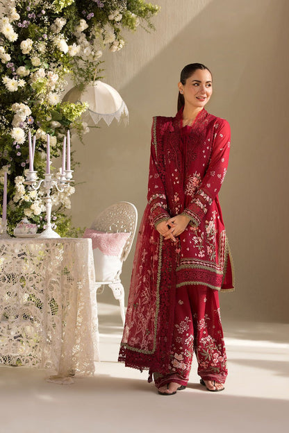 Sobia Nazir offers a premium lawn shirt featuring an intricately embroidered neck and a heavily embroidered front.