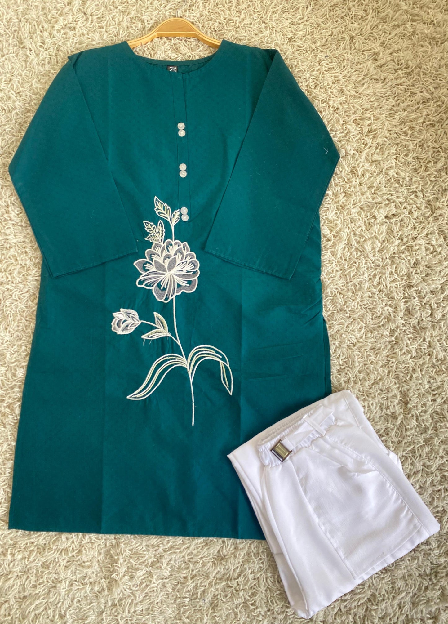 Cotton 2 piece Embroidered Top with cargo trouser*✨