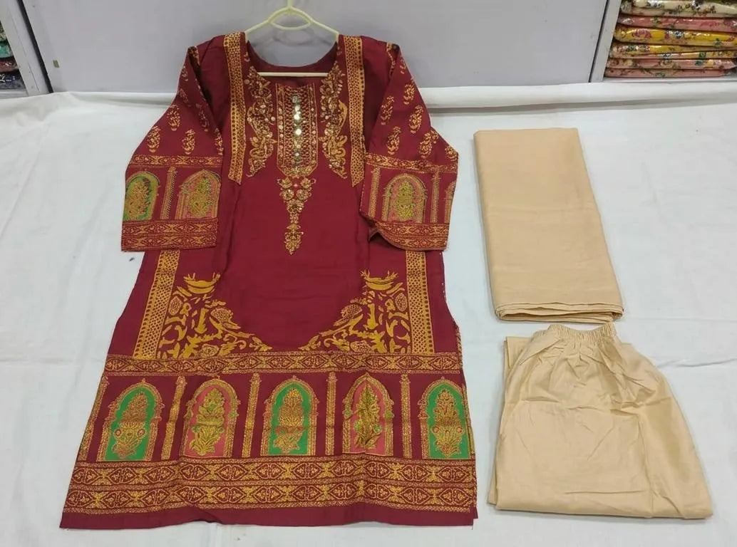 Arabic lawn, printed suit with chiffon dupatta