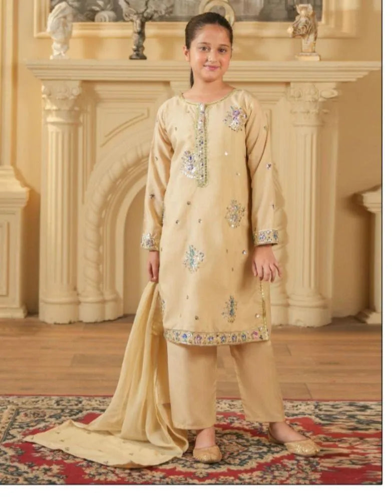 Beige cotton embroidered 3pcs