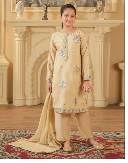 Beige cotton embroidered 3pcs