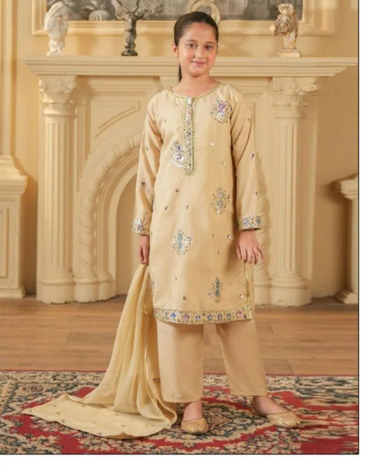 Beige cotton embroidered 3pcs