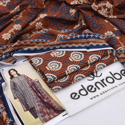edenrobe,Digital Printed Lawn Shirt & Trouser With, Printed Lawn Dupatta