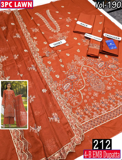 ESHAAL 3PC EMBR SEQUIN DAMAN WORK 4-BORDER LAWN DUPATTA