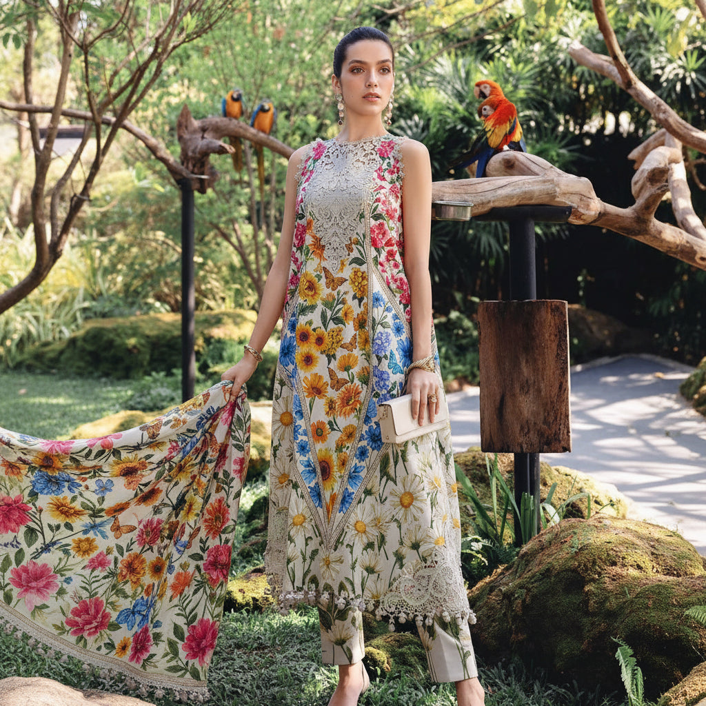 MARIA.B printed lawn front with heavy embroidered