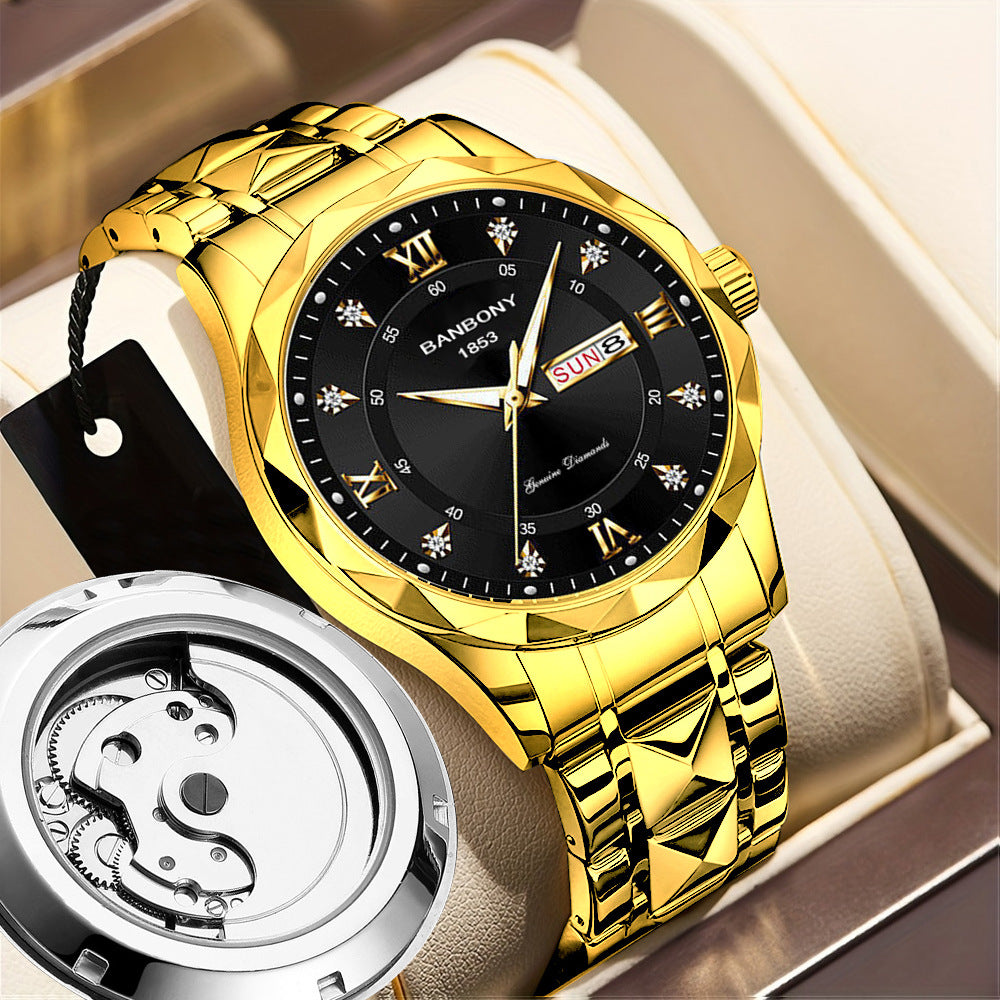 BANBONY watches men's imitation automatic mechanical watches hollow calendar fashion live selling in stock generation