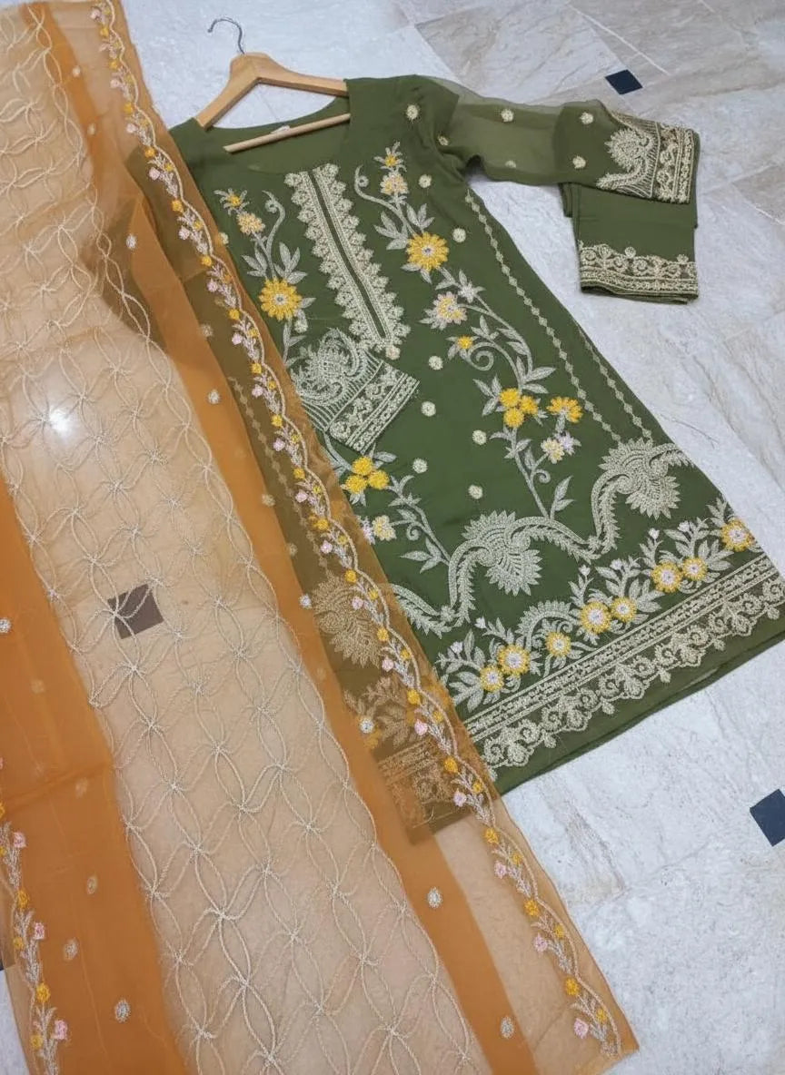 Women's stitched organza embroidered dress