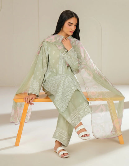 3 Pieces Cambric Suit Printed unstitched (Lime light)