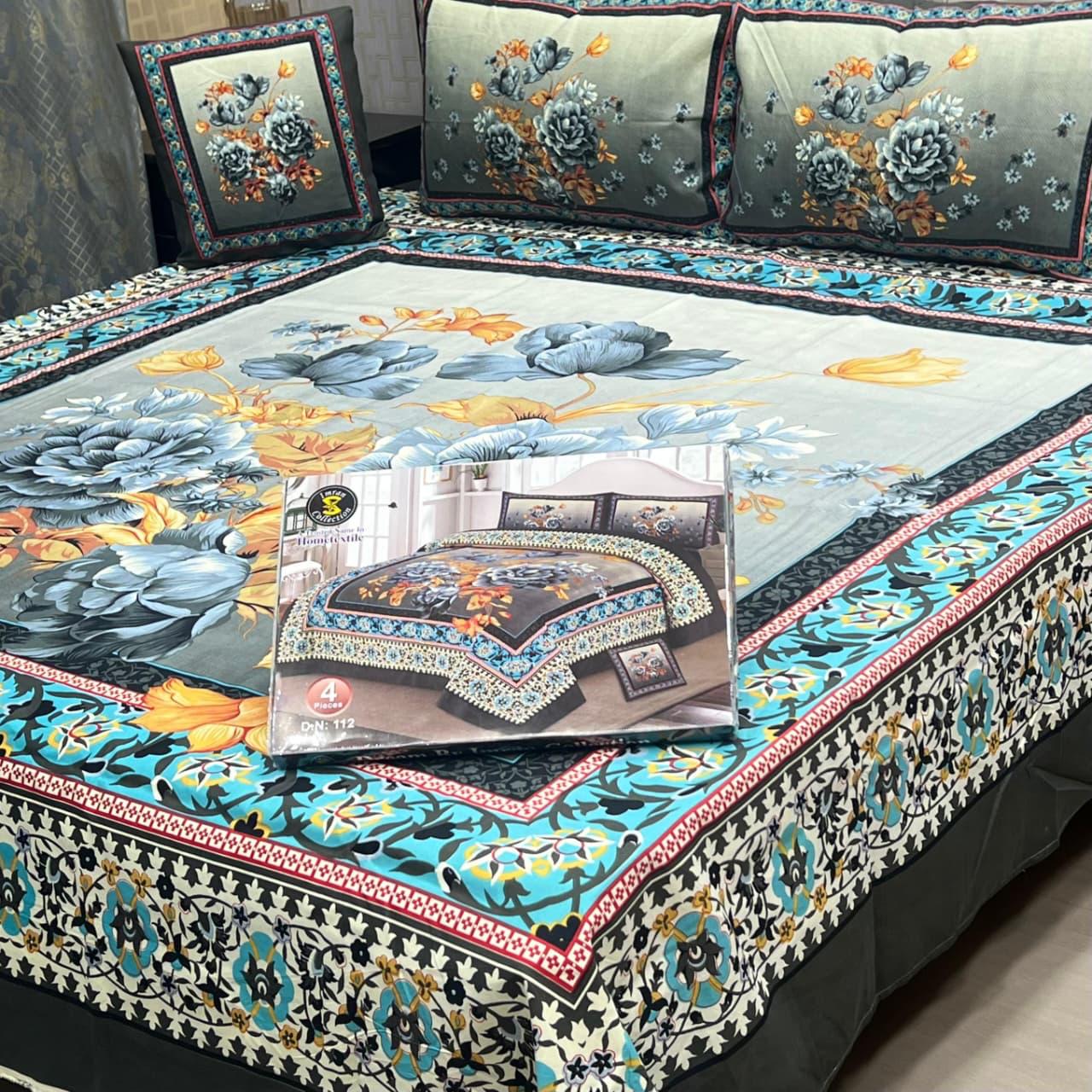 3 D PANAL BEDSHEET CRYSTAL COTTON 4 PCS