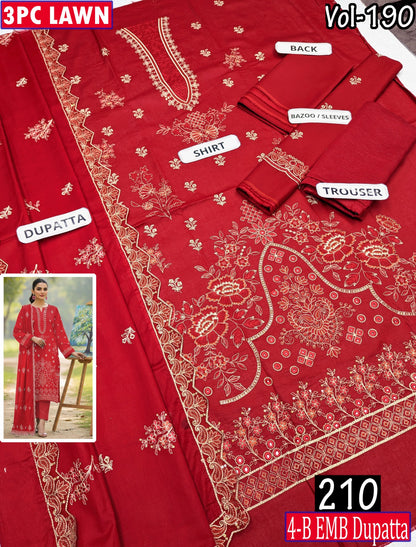 ESHAAL 3PC EMBR SEQUIN DAMAN WORK 4-BORDER LAWN DUPATTA