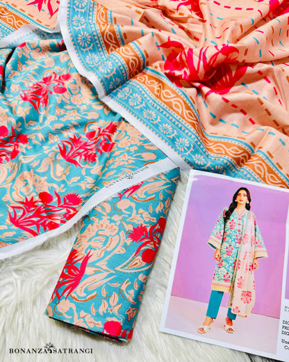 BONANZA SATRANGI*PREMIUM LAWN, PRINTED 90/70 Lawn Front,Back & Sleeves