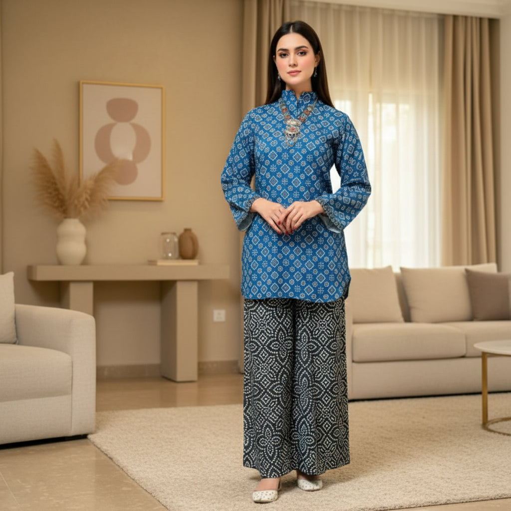 New Arrival stitched 2 piece printed shirt, trouser