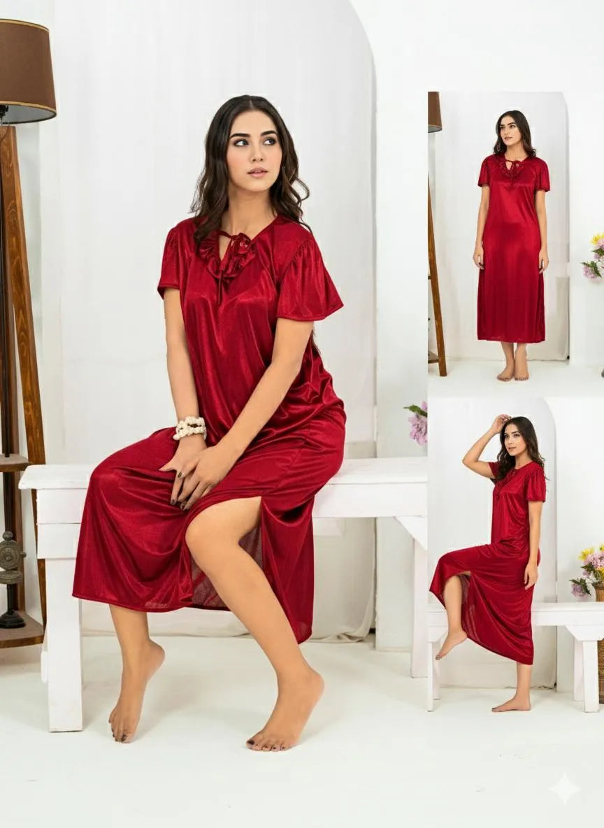 Mehroon color Women fine Silk Shirt & trouser sleep