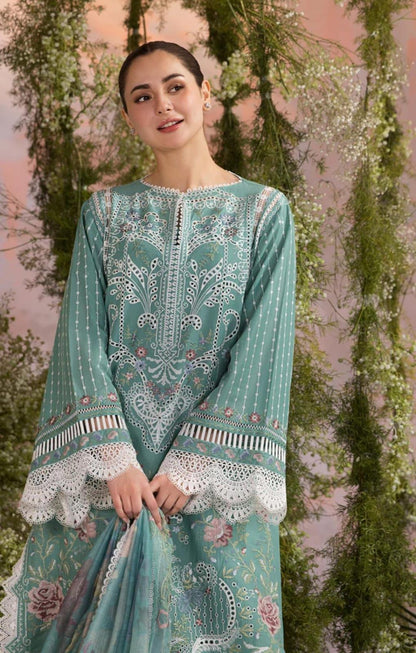 Sobia Nazir premium Lawn shirt with neck and front heavy embroidery.