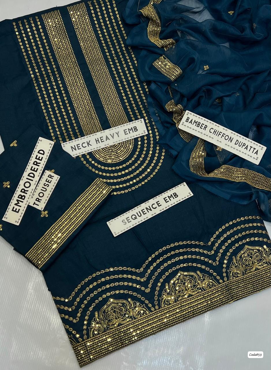 New Lawn/cotton Hit Traditional Fully Sequence Embroidered