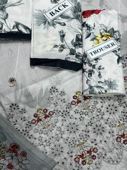 LAIQ BY TAWAKKAL,Unstitched Replica,LAWN Suit With BANA DORA Dupatta