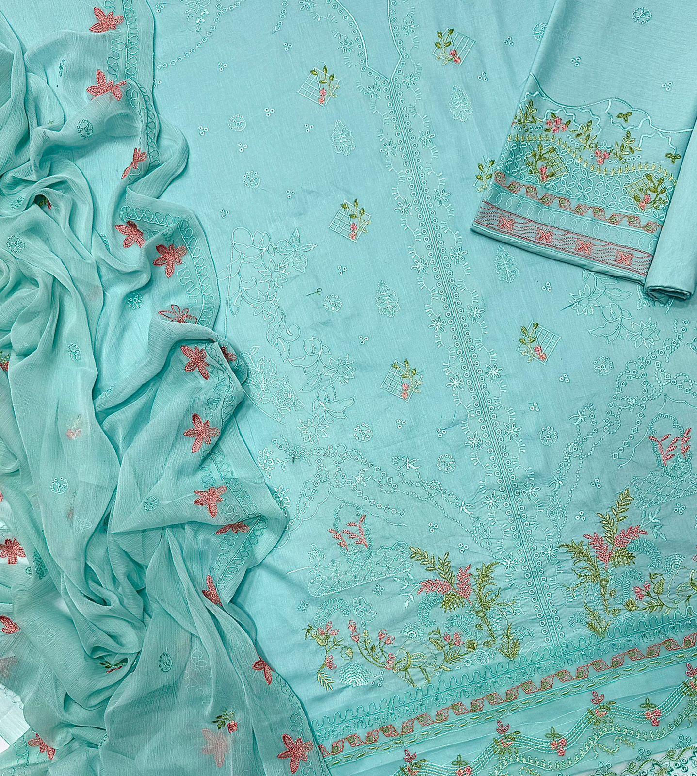 Qalamkar,Front Full Heavy Multi-Head Embroidered