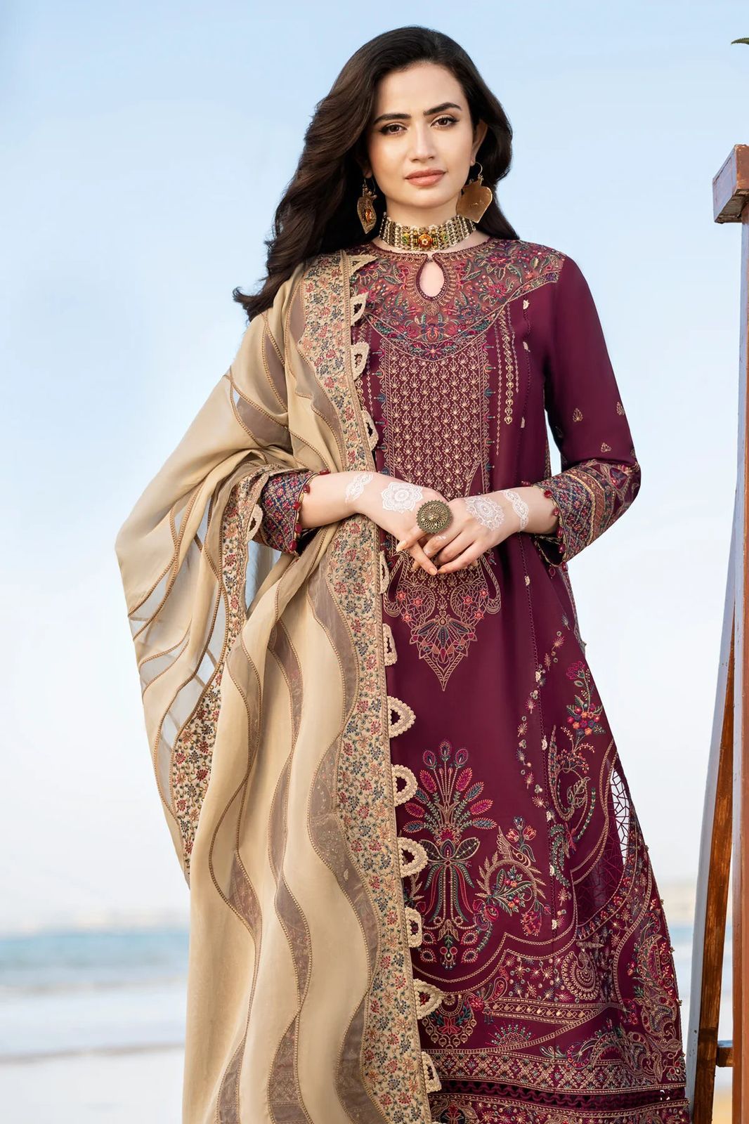 JAZMIN*Unstitched ReplicaFABRICLAWN COTTON Suit With ORGANZA Dupatta