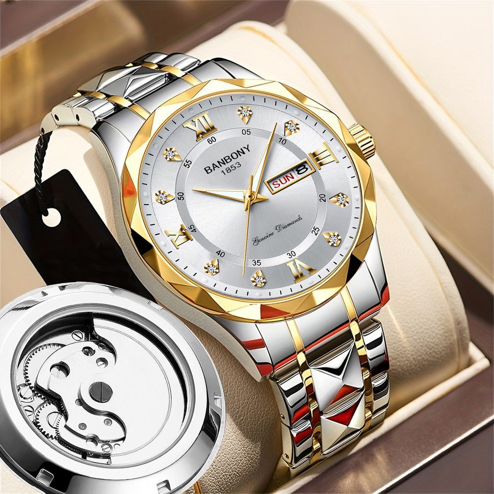 BANBONY watches men's imitation automatic mechanical watches hollow calendar fashion live selling in stock generation