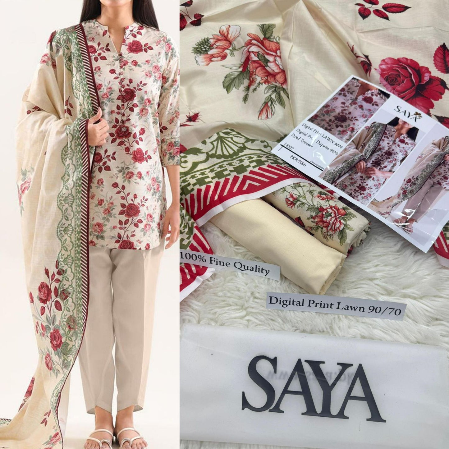 Saya, Premium Lawn, 3Pc. 12 colours
