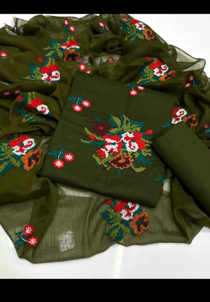 Lawn cotton multi-embroidered unstitched suit