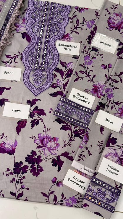 Aneela’s Collection, Fabric Lawn & Chiffon