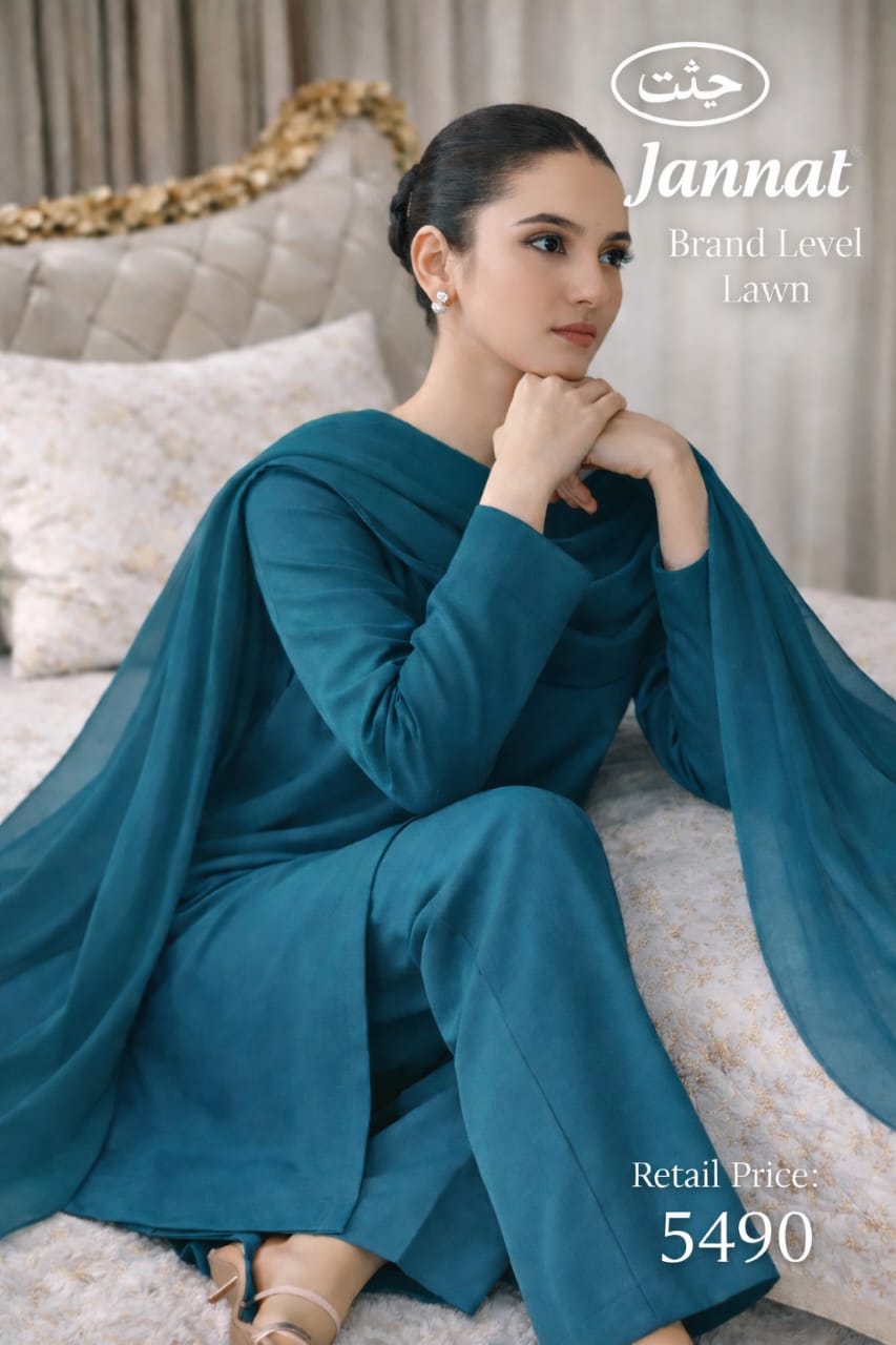 JANNAT BRAND- DYED BRANDED LAWN SHIRT,TROUSER, KRINKAL SHAFOON DUPPATA