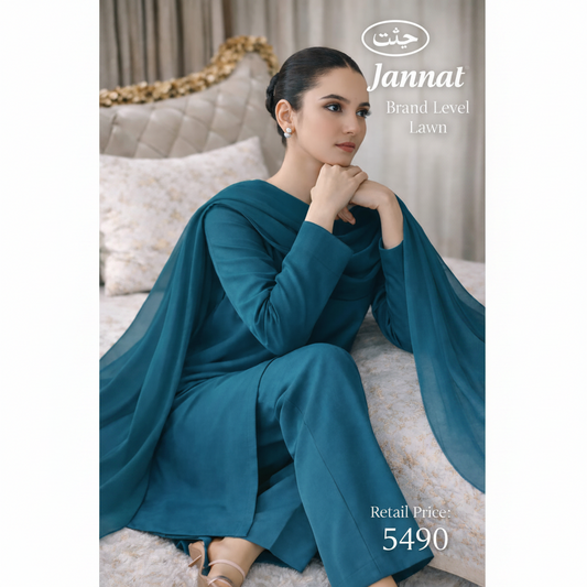 JANNAT BRAND- DYED BRANDED LAWN SHIRT,TROUSER, KRINKAL SHAFOON DUPPATA