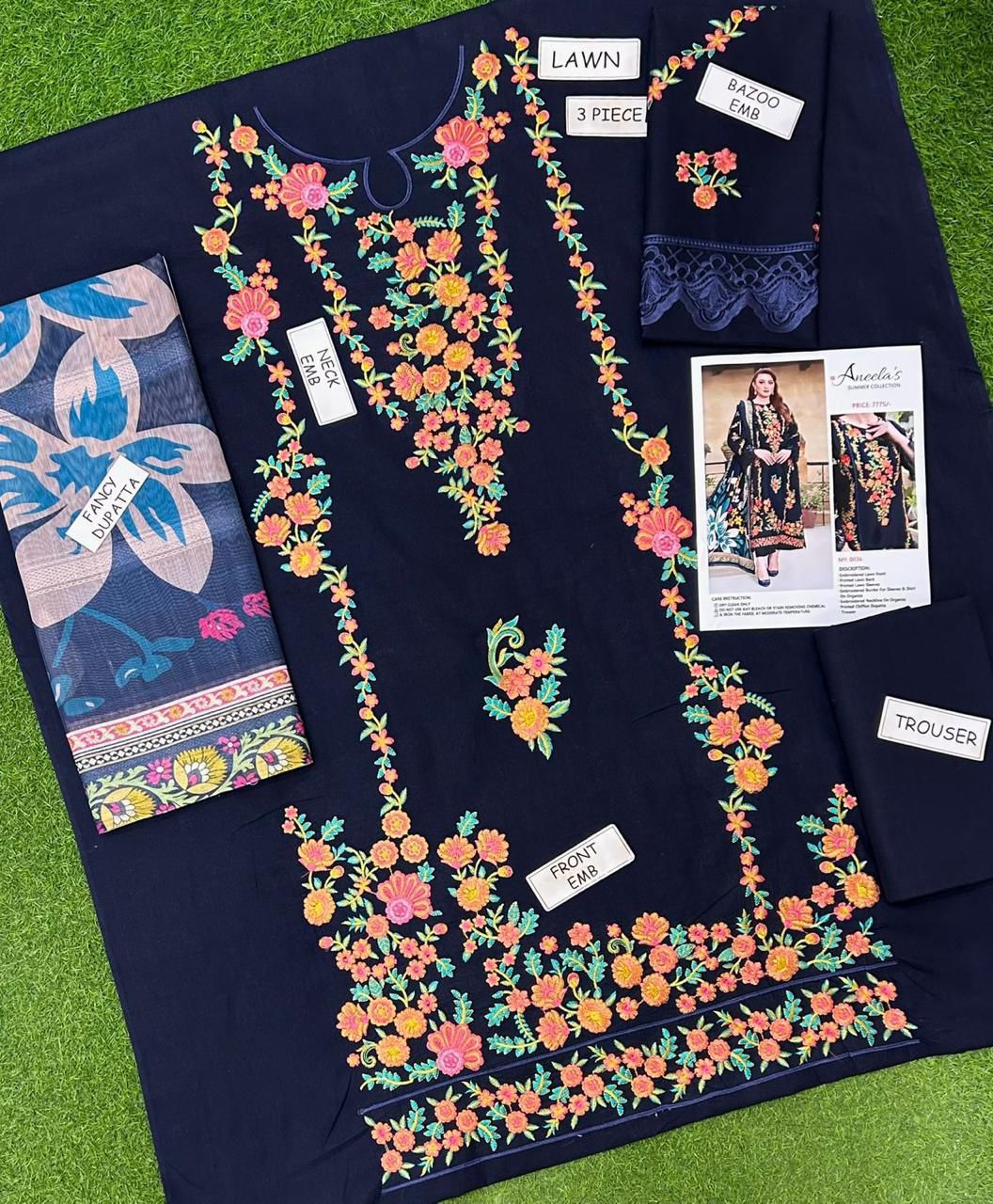 Aneela's embroidered lawn shirt and  printed Monark duppata