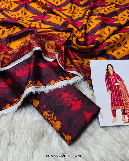BONANZA SATRANGI*PREMIUM LAWN, PRINTED 90/70 Lawn Front,Back & Sleeves