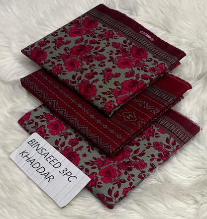 Ladies winter collection printed Karandi (Dupatta, shirt, trouser, 3Pcs)