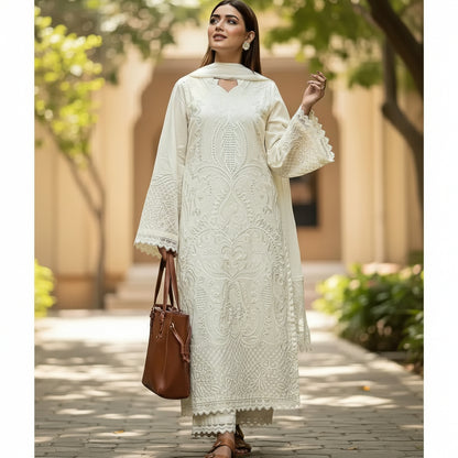 Maria B, Luxury lawn with khaddi net embroidered dupatta